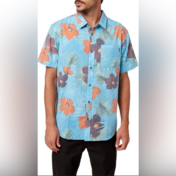 O’Neill blue floral short sleeve casual button down shirt - Picture 1 of 5